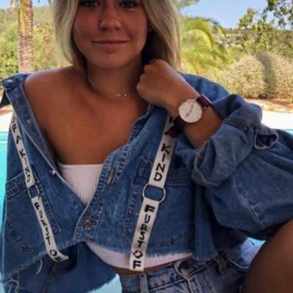 LF Denim Blue Cropped Jacket with White Tank Layered Look